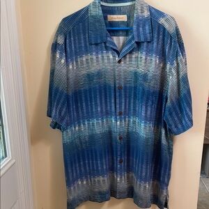 Tommy Bahama Blue and White Striped Button Down Shirt
